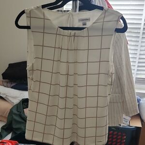 Calvin Klein Cream and Tan Checkered Blouse
